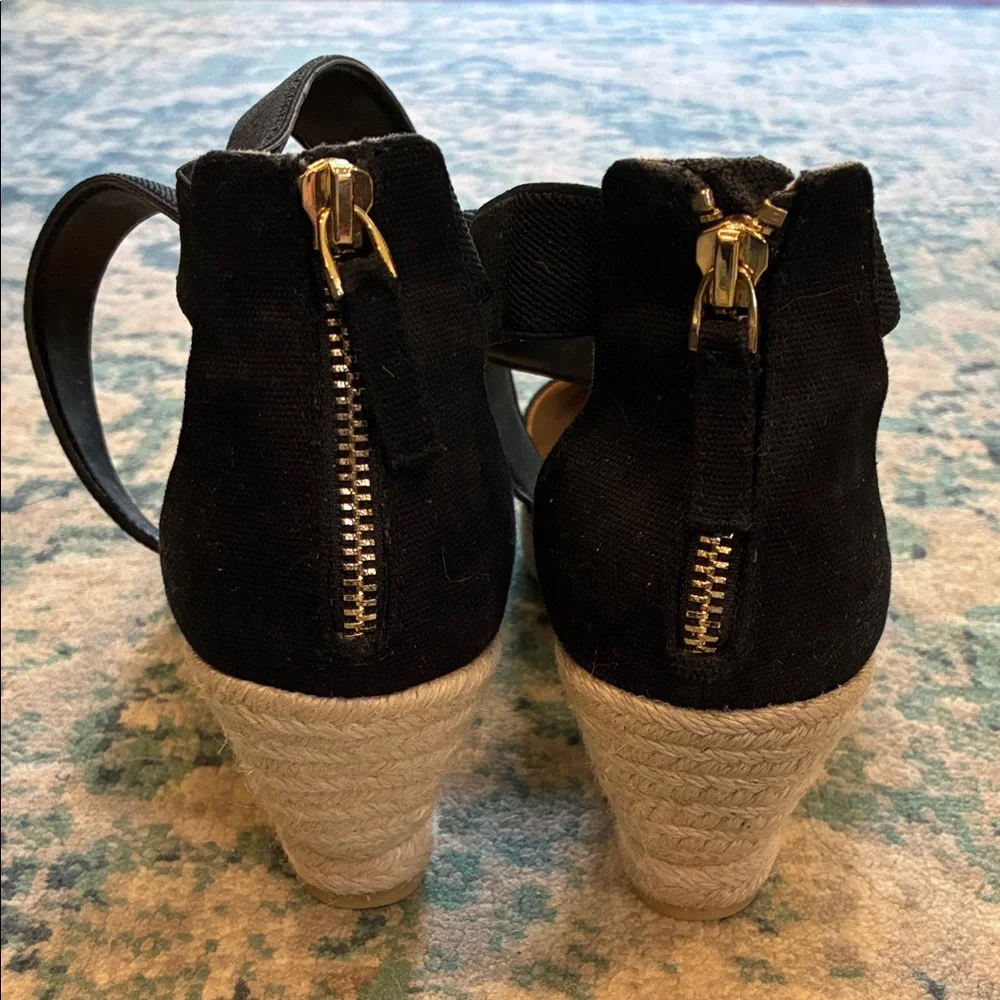 Talbots Black Canvas Espadrille Wedge Sandals